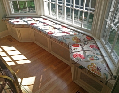 Embroidered window seat cushions