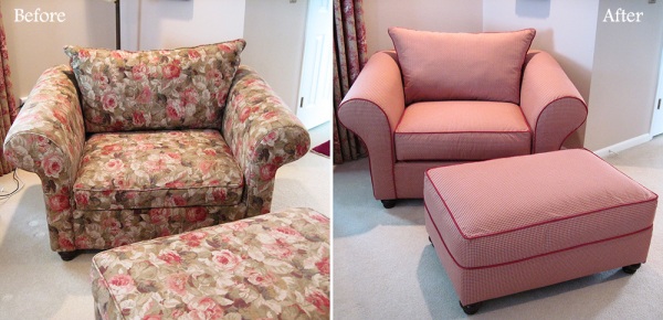 Slipcovered chair and ottoman