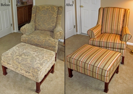 slipcovered wing chair and ottoman